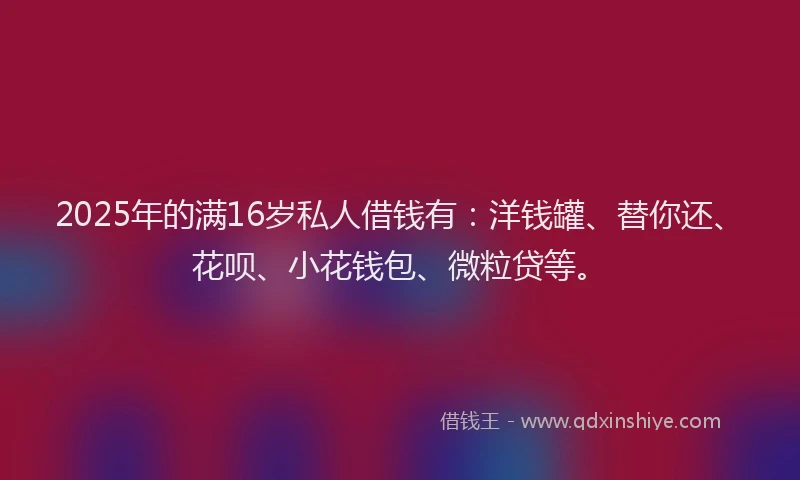 2025年的满16岁私人借钱有：洋钱罐、替你还、花呗、小花钱包、微粒贷等。