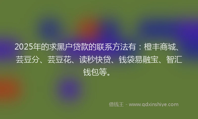 2025年的求黑户贷款的联系方法有：橙丰商城、芸豆分、芸豆花、读秒快贷、钱袋易融宝、智汇钱包等。