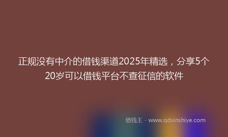 正规没有中介的借钱渠道2025年精选，分享5个20岁可以借钱平台不查征信的软件