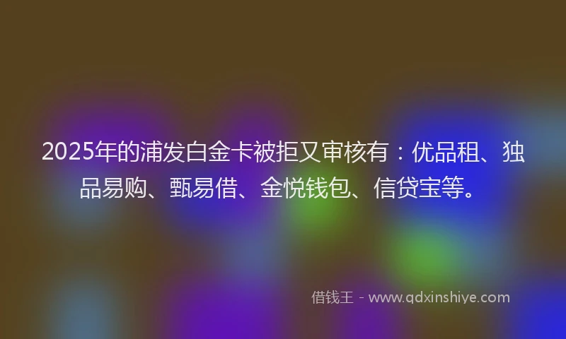 2025年的浦发白金卡被拒又审核有：优品租、独品易购、甄易借、金悦钱包、信贷宝等。