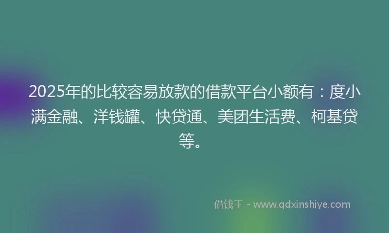 2025年的比较容易放款的借款平台小额有：度小满金融、洋钱罐、快贷通、美团生活费、柯基贷等。