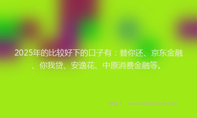 2025年的比较好下的口子有：替你还、京东金融、你我贷、安逸花、中原消费金融等。
