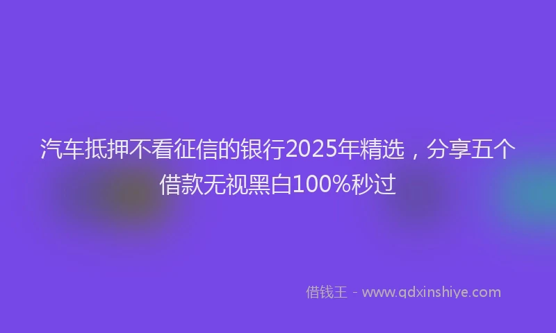汽车抵押不看征信的银行2025年精选，分享五个借款无视黑白100%秒过