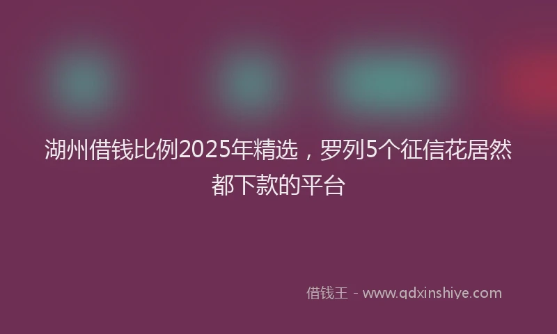 湖州借钱比例2025年精选，罗列5个征信花居然都下款的平台