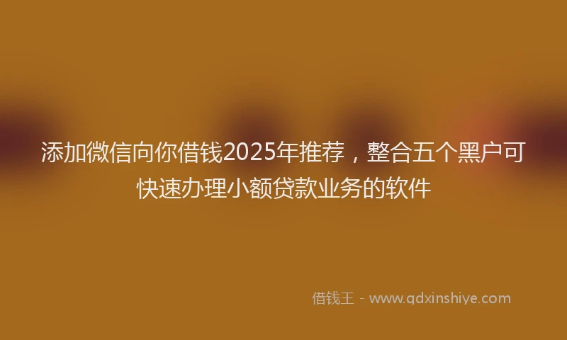添加微信向你借钱2025年推荐，整合五个黑户可快速办理小额贷款业务的软件