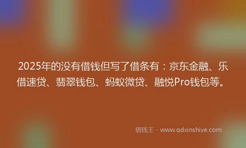 2025年的没有借钱但写了借条有：京东金融、乐借速贷、翡翠钱包、蚂蚁微贷、融悦Pro钱包等。