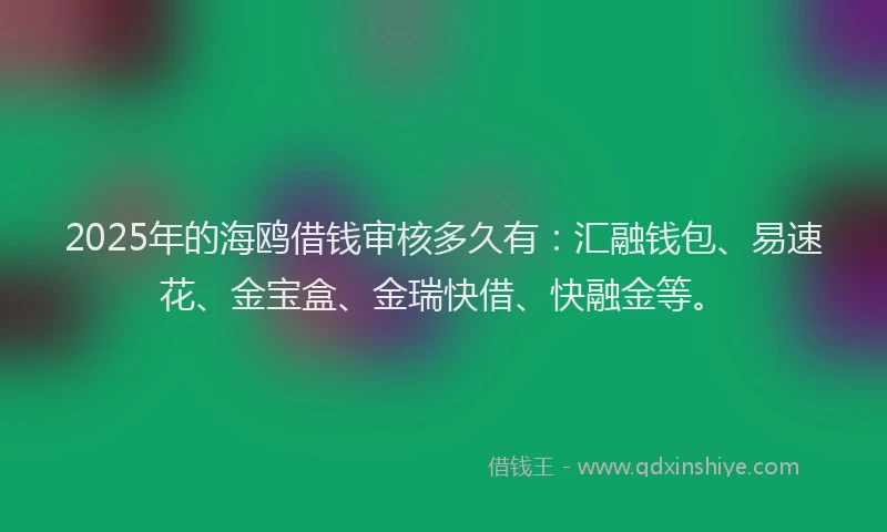 2025年的海鸥借钱审核多久有：汇融钱包、易速花、金宝盒、金瑞快借、快融金等。