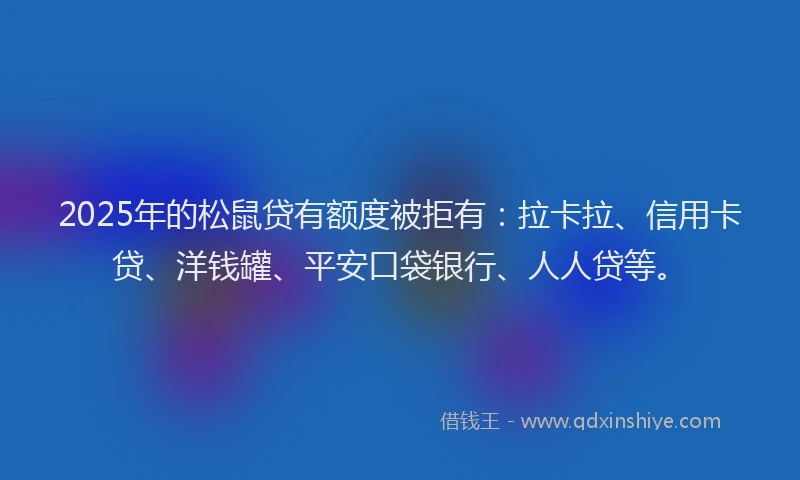 2025年的松鼠贷有额度被拒有：拉卡拉、信用卡贷、洋钱罐、平安口袋银行、人人贷等。