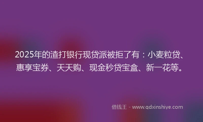 2025年的渣打银行现贷派被拒了有：小麦粒贷、惠享宝券、天天购、现金秒贷宝盒、新一花等。