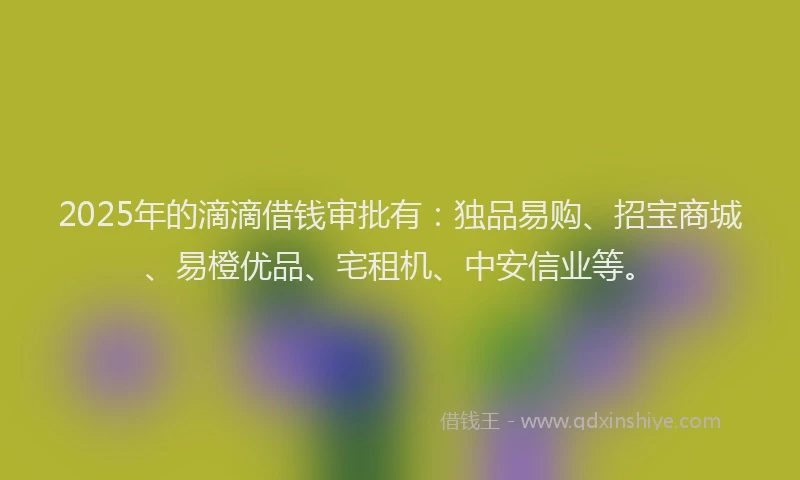 2025年的滴滴借钱审批有：独品易购、招宝商城、易橙优品、宅租机、中安信业等。