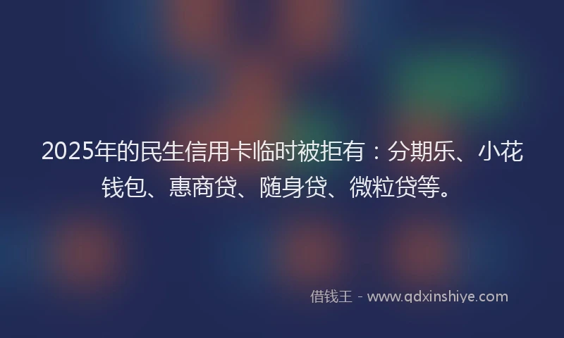 2025年的民生信用卡临时被拒有：分期乐、小花钱包、惠商贷、随身贷、微粒贷等。