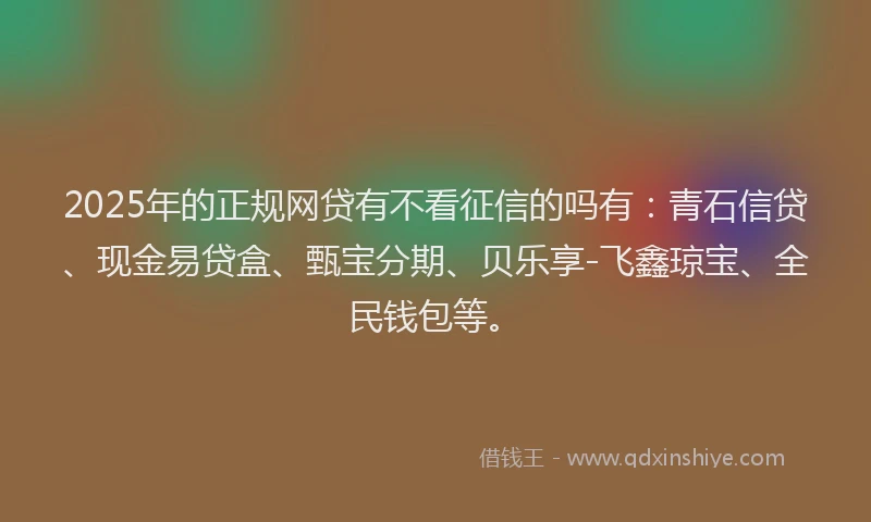 2025年的正规网贷有不看征信的吗有：青石信贷、现金易贷盒、甄宝分期、贝乐享-飞鑫琼宝、全民钱包等。