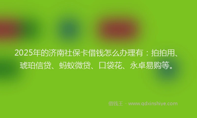2025年的济南社保卡借钱怎么办理有：拍拍用、琥珀信贷、蚂蚁微贷、口袋花、永卓易购等。