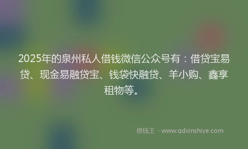 2025年的泉州私人借钱微信公众号有：借贷宝易贷、现金易融贷宝、钱袋快融贷、羊小购、鑫享租物等。
