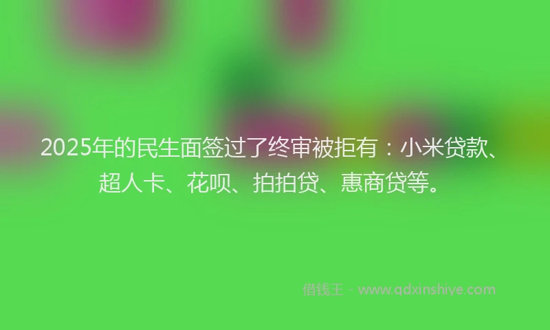 2025年的民生面签过了终审被拒有：小米贷款、超人卡、花呗、拍拍贷、惠商贷等。