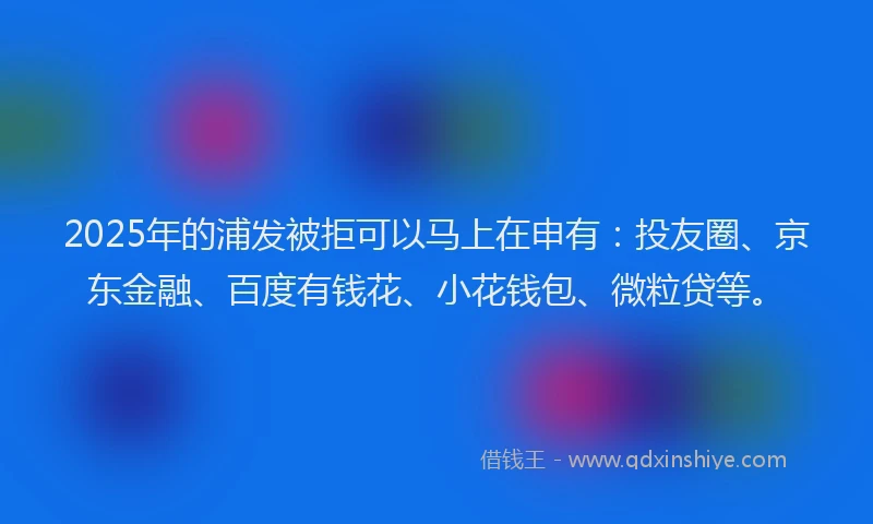 2025年的浦发被拒可以马上在申有:投友圈、京东金融、百度有钱花、小花钱包、微粒贷等。