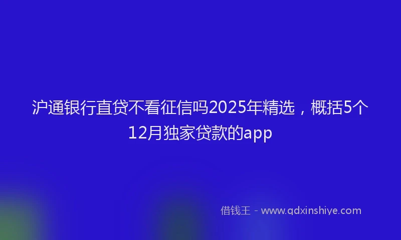 沪通银行直贷不看征信吗2025年精选，概括5个12月独家贷款的app