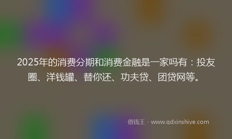2025年的消费分期和消费金融是一家吗有：投友圈、洋钱罐、替你还、功夫贷、团贷网等。