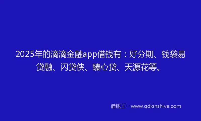 2025年的滴滴金融app借钱有：好分期、钱袋易贷融、闪贷侠、臻心贷、天源花等。