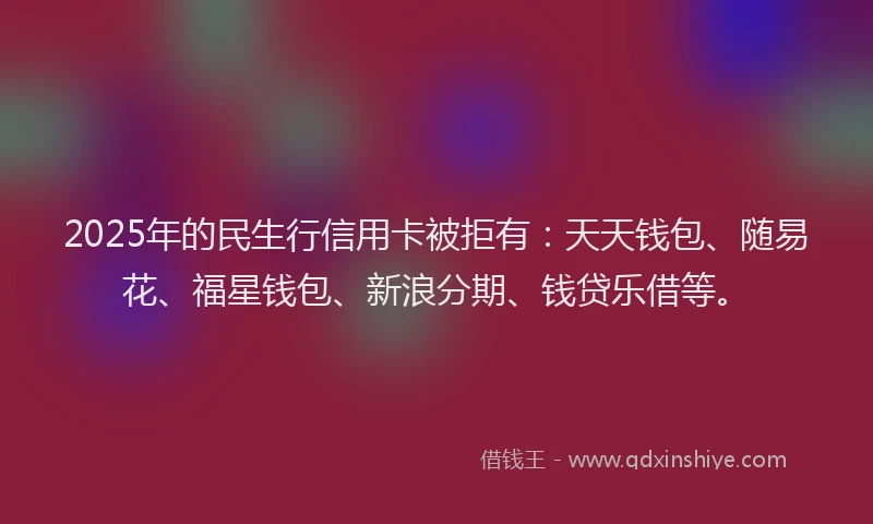 2025年的民生行信用卡被拒有：天天钱包、随易花、福星钱包、新浪分期、钱贷乐借等。