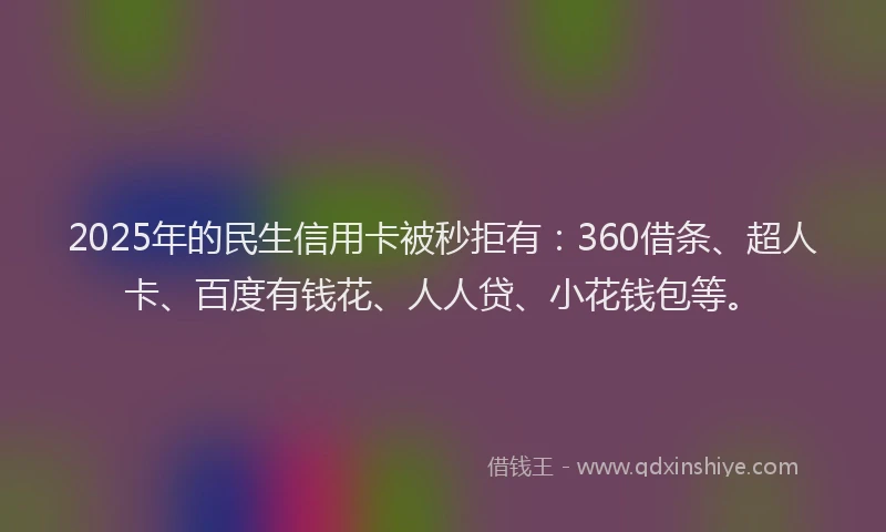2025年的民生信用卡被秒拒有：360借条、超人卡、百度有钱花、人人贷、小花钱包等。