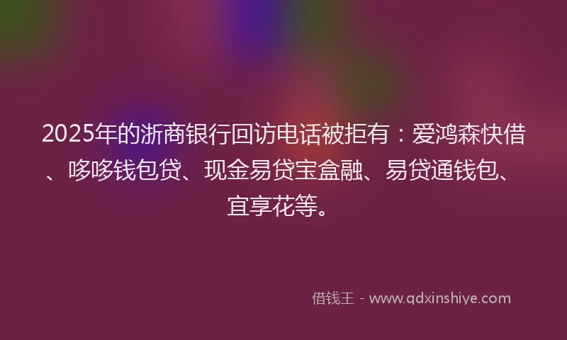 2025年的浙商银行回访电话被拒有：爱鸿森快借、哆哆钱包贷、现金易贷宝盒融、易贷通钱包、宜享花等。