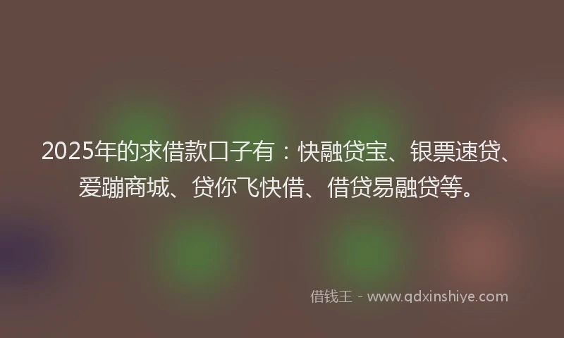2025年的求借款口子有：快融贷宝、银票速贷、爱蹦商城、贷你飞快借、借贷易融贷等。