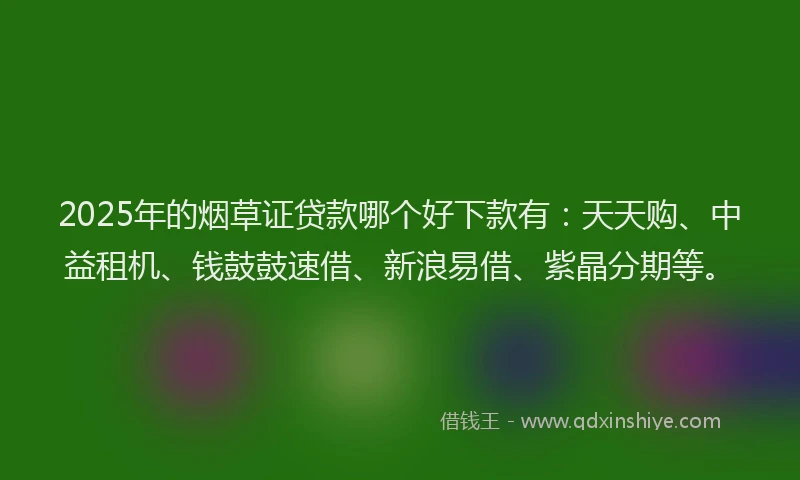 2025年的烟草证贷款哪个好下款有：天天购、中益租机、钱鼓鼓速借、新浪易借、紫晶分期等。