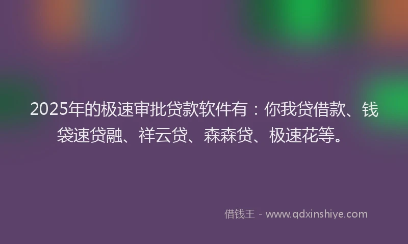 2025年的极速审批贷款软件有：你我贷借款、钱袋速贷融、祥云贷、森森贷、极速花等。