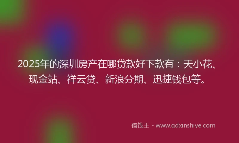 2025年的深圳房产在哪贷款好下款有：天小花、现金站、祥云贷、新浪分期、迅捷钱包等。