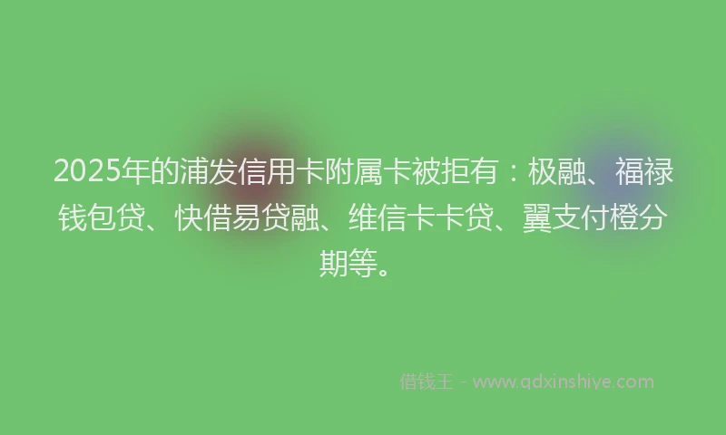 2025年的浦发信用卡附属卡被拒有：极融、福禄钱包贷、快借易贷融、维信卡卡贷、翼支付橙分期等。