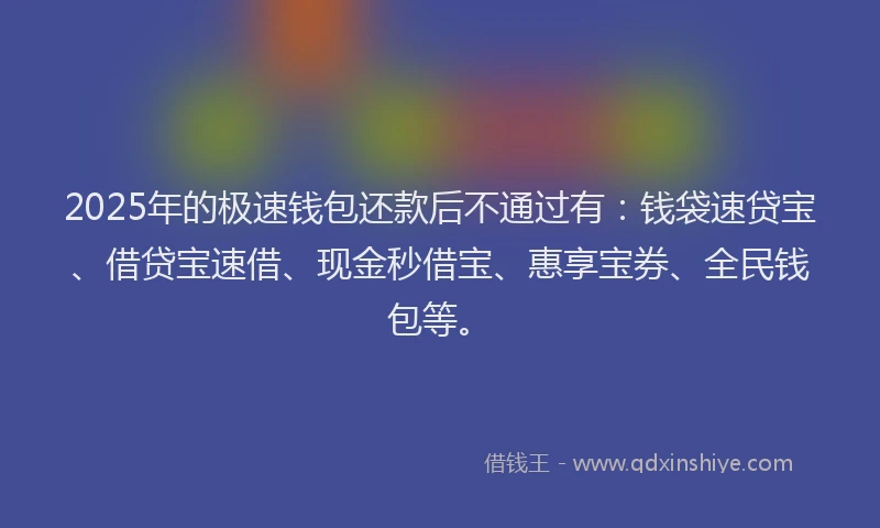 2025年的极速钱包还款后不通过有：钱袋速贷宝、借贷宝速借、现金秒借宝、惠享宝券、全民钱包等。