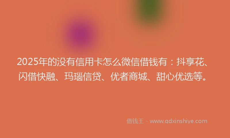 2025年的没有信用卡怎么微信借钱有:抖享花、闪借快融、玛瑙信贷、优者商城、甜心优选等。