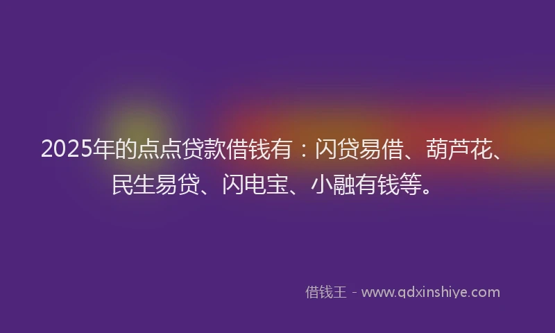 2025年的点点贷款借钱有：闪贷易借、葫芦花、民生易贷、闪电宝、小融有钱等。