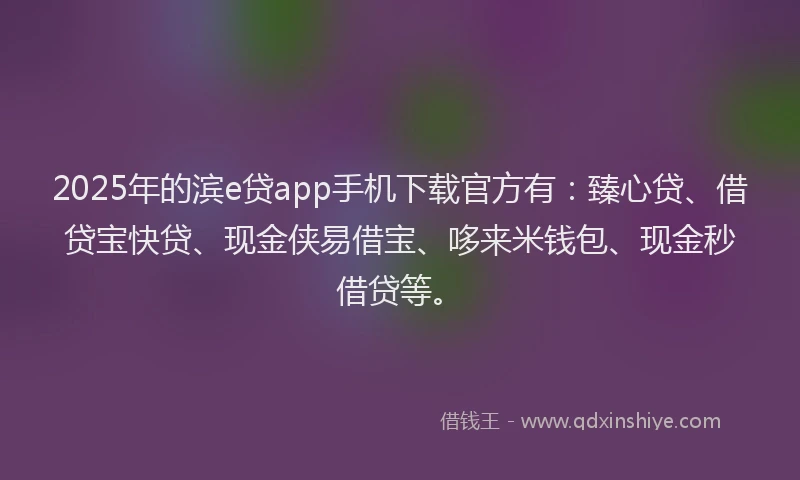 2025年的滨e贷app手机下载官方有：臻心贷、借贷宝快贷、现金侠易借宝、哆来米钱包、现金秒借贷等。