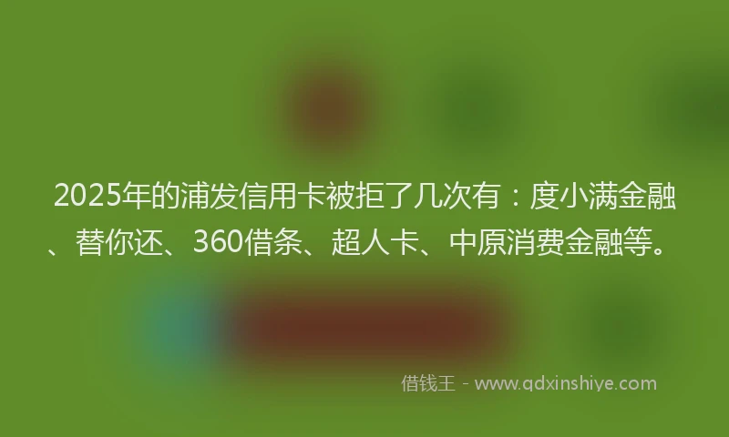 2025年的浦发信用卡被拒了几次有：度小满金融、替你还、360借条、超人卡、中原消费金融等。