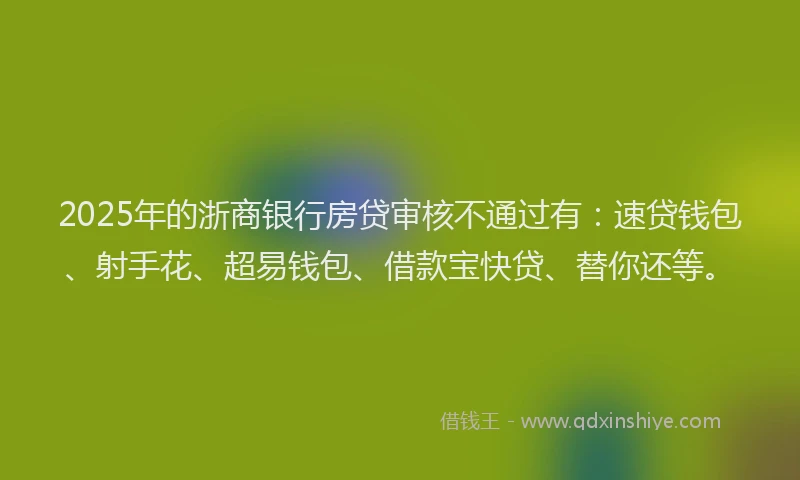 2025年的浙商银行房贷审核不通过有：速贷钱包、射手花、超易钱包、借款宝快贷、替你还等。