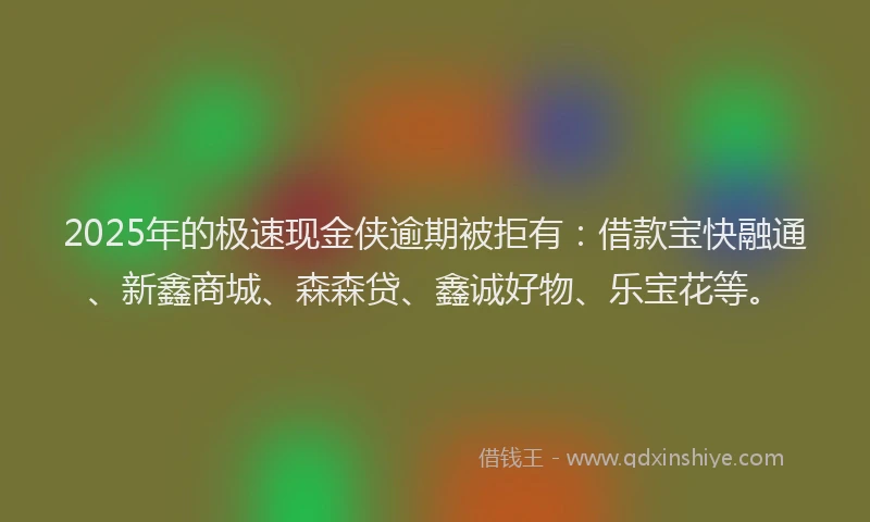 2025年的极速现金侠逾期被拒有：借款宝快融通、新鑫商城、森森贷、鑫诚好物、乐宝花等。