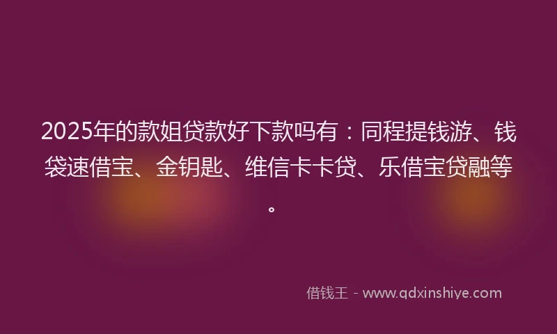 2025年的款姐贷款好下款吗有：同程提钱游、钱袋速借宝、金钥匙、维信卡卡贷、乐借宝贷融等。