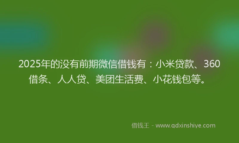 2025年的没有前期微信借钱有：小米贷款、360借条、人人贷、美团生活费、小花钱包等。