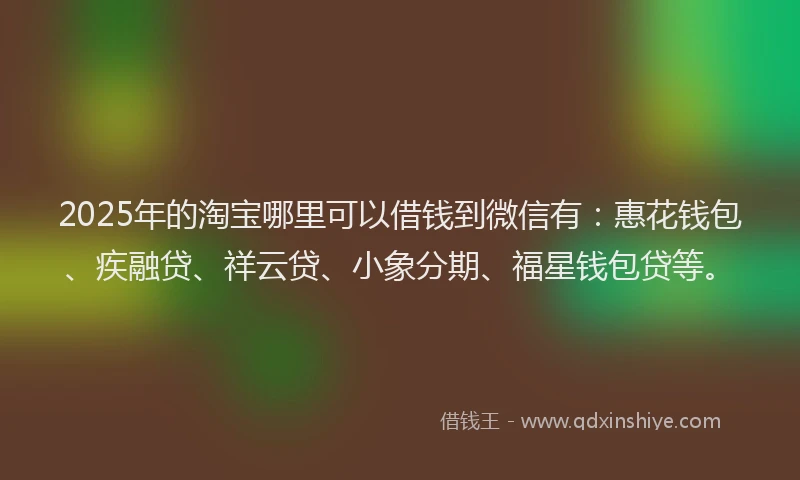 2025年的淘宝哪里可以借钱到微信有：惠花钱包、疾融贷、祥云贷、小象分期、福星钱包贷等。