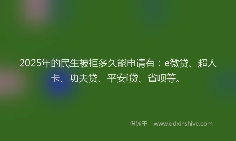2025年的民生被拒多久能申请有：e微贷、超人卡、功夫贷、平安i贷、省呗等。