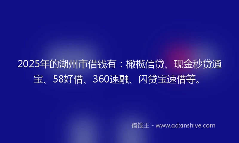 2025年的湖州市借钱有：橄榄信贷、现金秒贷通宝、58好借、360速融、闪贷宝速借等。