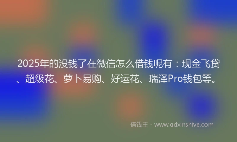2025年的没钱了在微信怎么借钱呢有：现金飞贷、超级花、萝卜易购、好运花、瑞泽Pro钱包等。