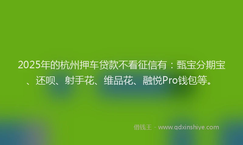 2025年的杭州押车贷款不看征信有:甄宝分期宝、还呗、射手花、维品花、融悦Pro钱包等。
