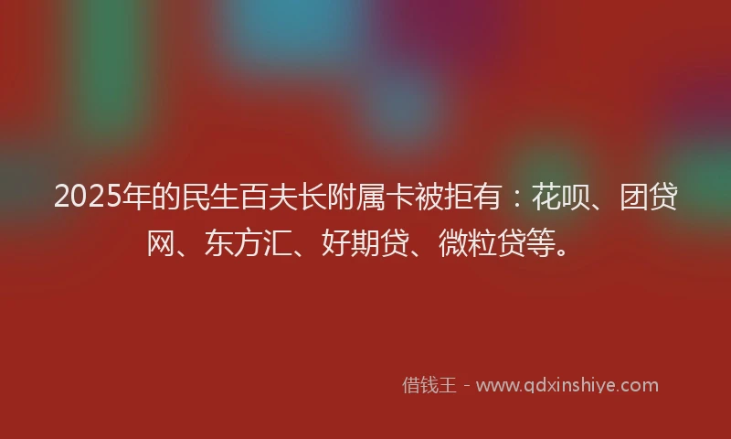 2025年的民生百夫长附属卡被拒有：花呗、团贷网、东方汇、好期贷、微粒贷等。