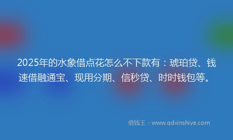 2025年的水象借点花怎么不下款有：琥珀贷、钱速借融通宝、现用分期、信秒贷、时时钱包等。