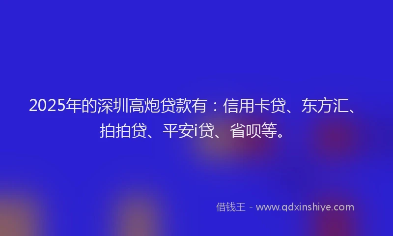 2025年的深圳高炮贷款有：信用卡贷、东方汇、拍拍贷、平安i贷、省呗等。