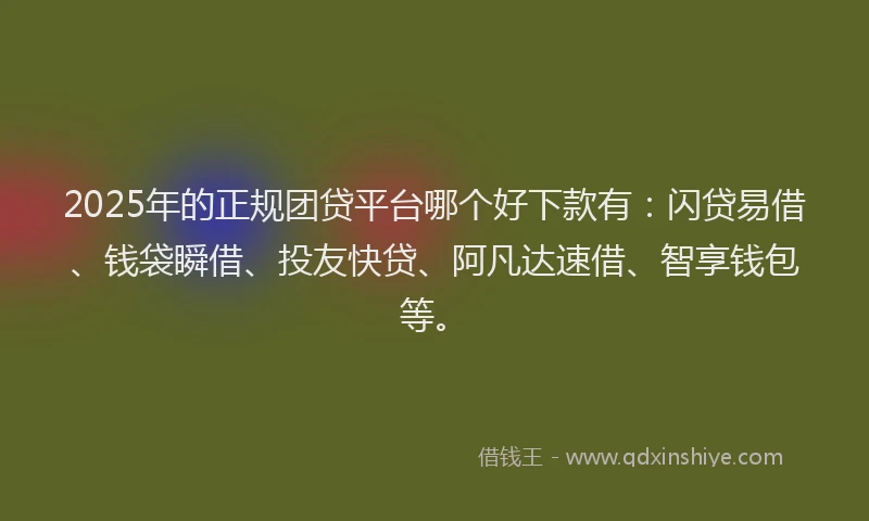 2025年的正规团贷平台哪个好下款有：闪贷易借、钱袋瞬借、投友快贷、阿凡达速借、智享钱包等。