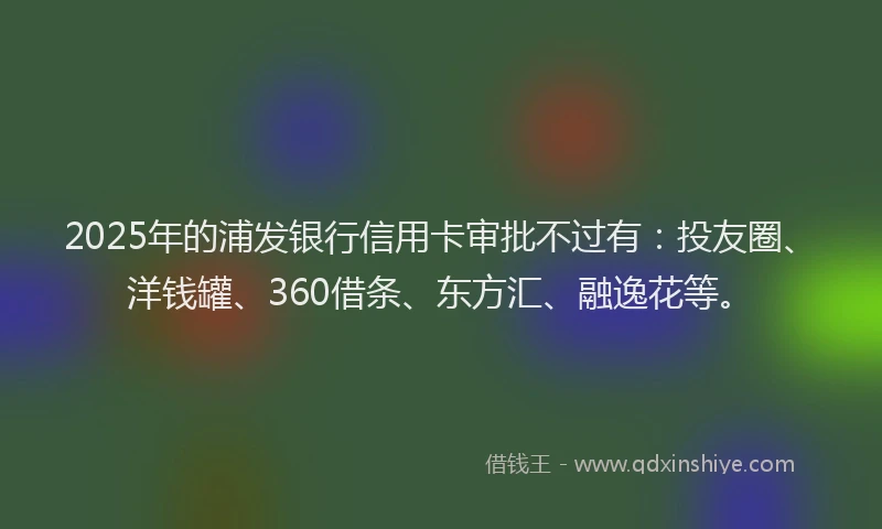 2025年的浦发银行信用卡审批不过有：投友圈、洋钱罐、360借条、东方汇、融逸花等。